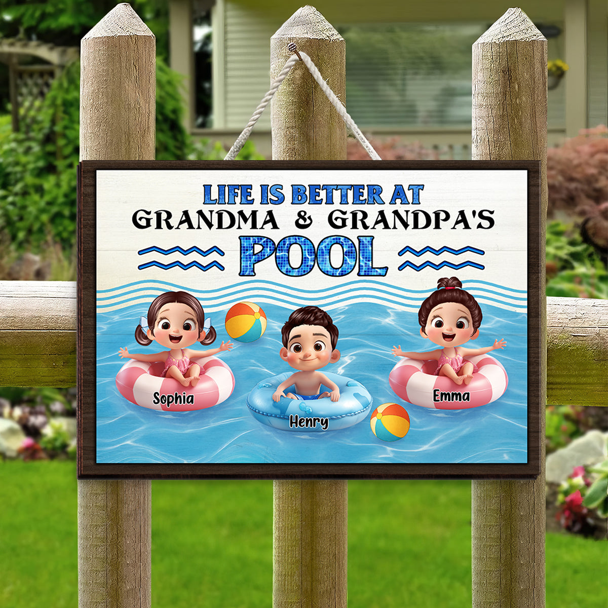 Life is Better at Grandma & Grandpa Pool Personalized Wooden Door Sign, Grandchildren Welcome Sign, Summer Sign