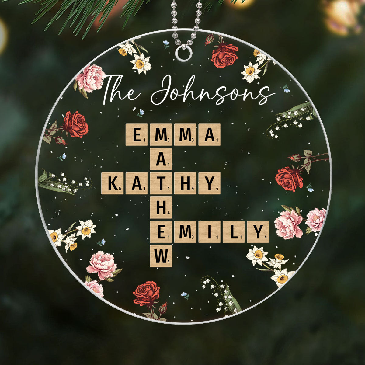Family Crossword Puzzle Art Birth Month Flower Personalized Acrylic Ornament