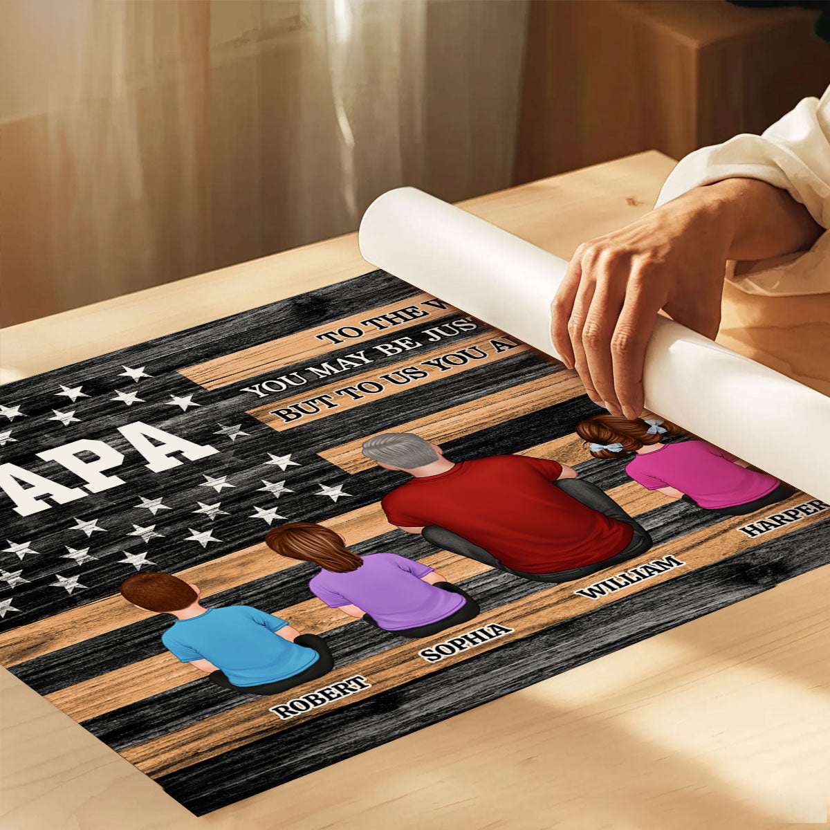 Nation Flag Grandpa And Kids Sitting Personalized Poster| Heartfelt Father's Day Gift For Grandpa