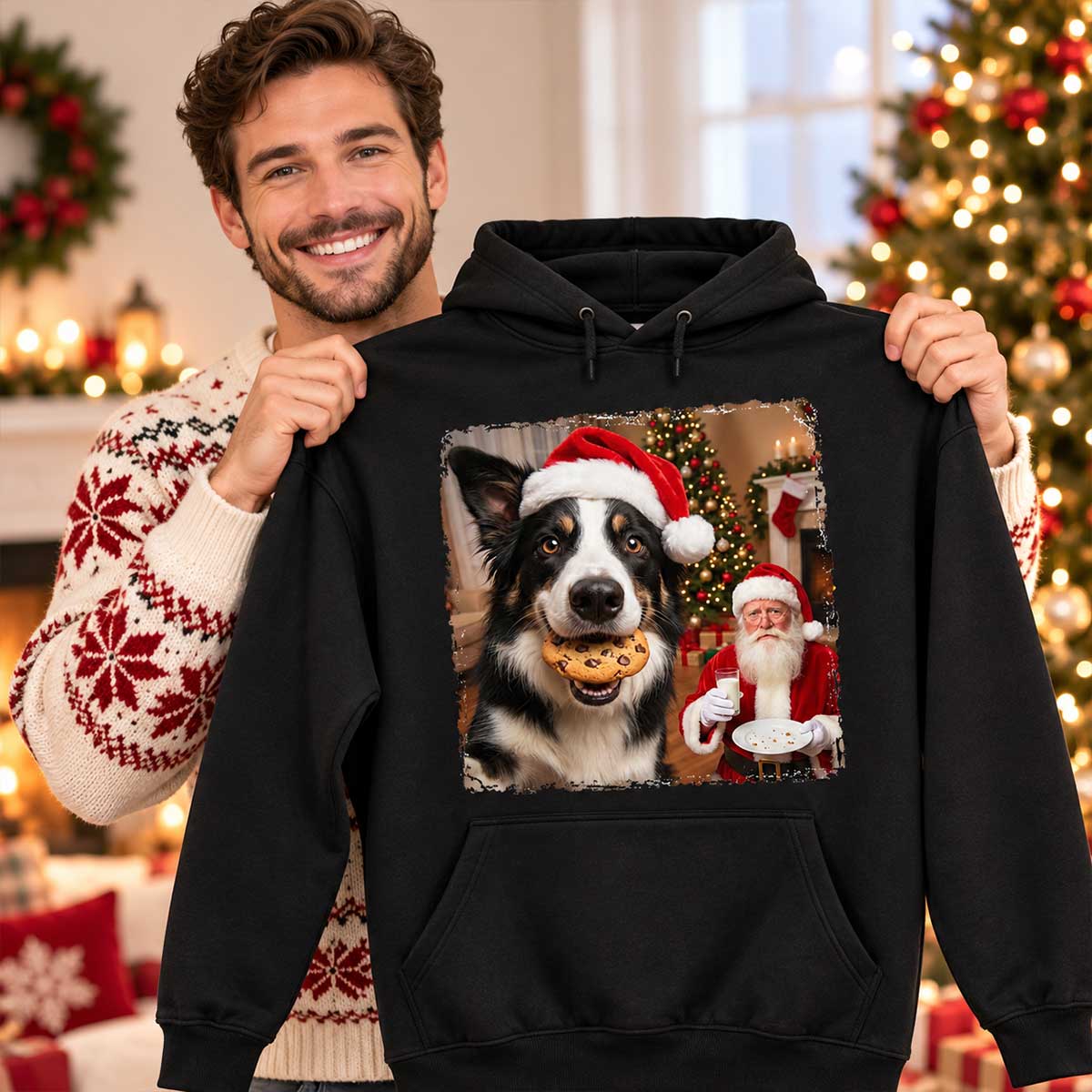 Dog Steal Cookie From Santa Upload Pet Photo - Personalized Shirt - Funny Gift For Dog Lovers