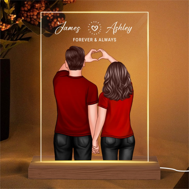 Back View Couple Heart Hands Simple Personalized Plaque LED Night Light - Valentine‘s Day Gift