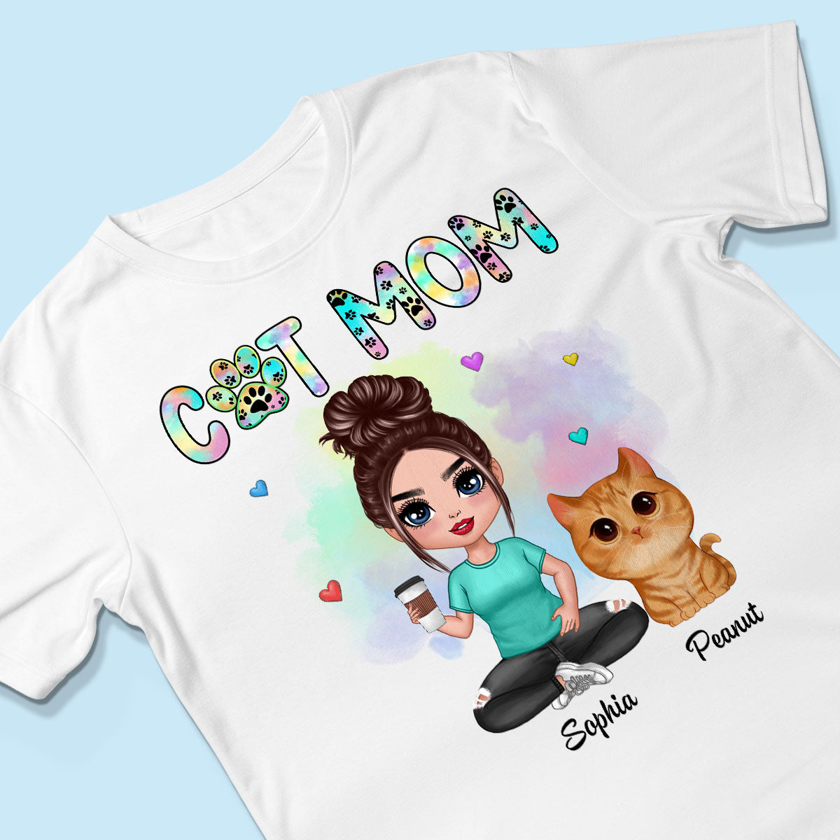 Pastel Paw Patterns Cat Mom Watercolor Cute Cats Personalized Shirt