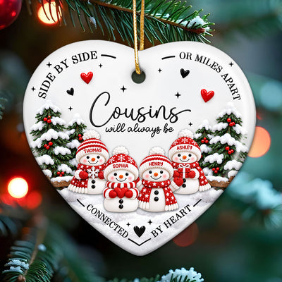Cousins Connected By Heart - Personalized Ceramic Ornament - Christmas Gift For Cousins, Family