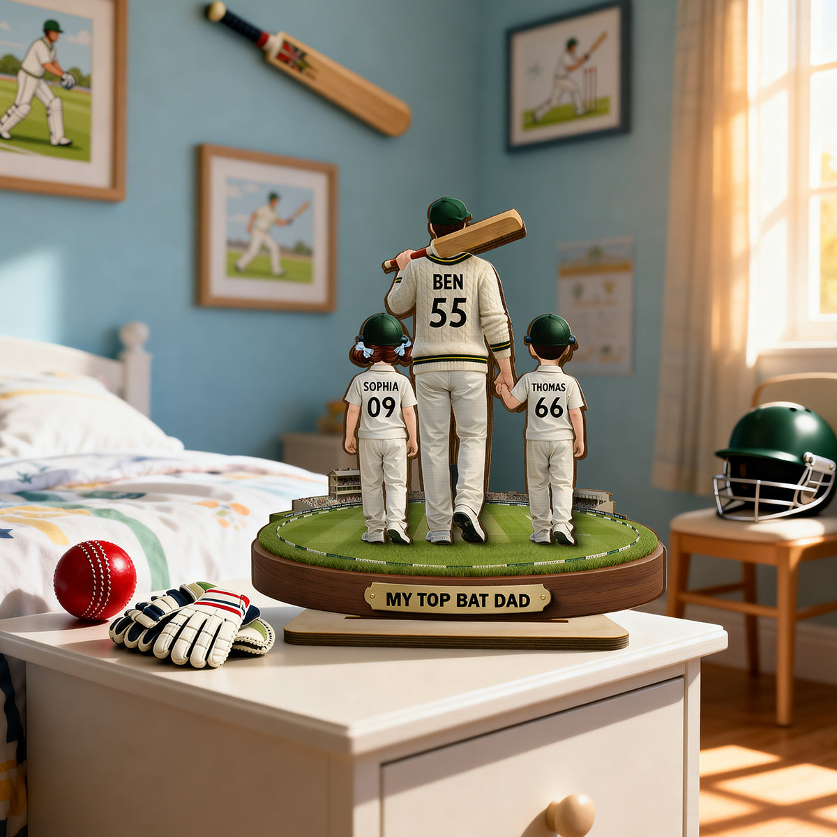 My Top Bat Dad Cricket - Personalised 2-Layered Wooden Plaque - UK Father's Day Gift, Heartfelt Gift For Dad