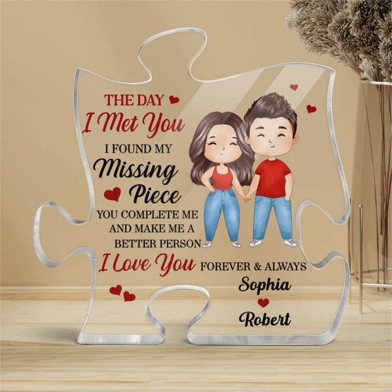 Found My Missing Piece Watercolor Couple Personalized Acrylic Puzzle Plaque