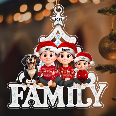 Family Sitting Metallic Mix Crystal Effect - Personalized Acrylic Ornament - Christmas Gift for Family