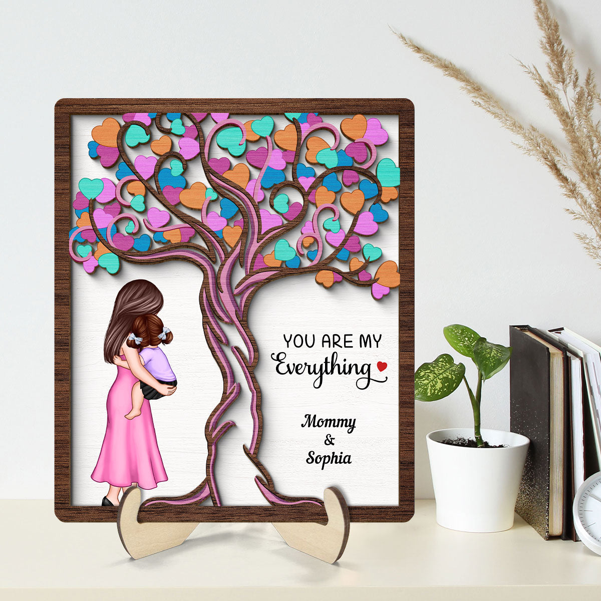Love Heart Tree Mother Daughter Personalized 2-Layer Wooden Plaque