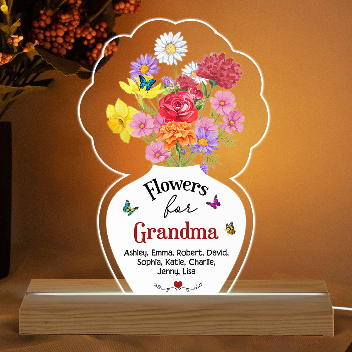 Flowers For Mom Grandma Personalized Acrylic Custom Shape LED Night Light