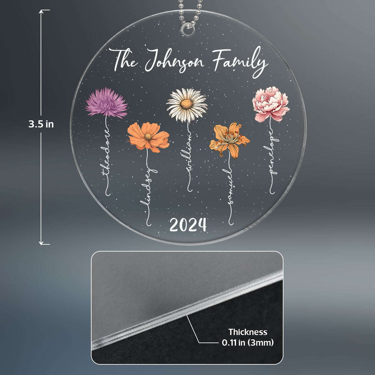 Birth Month Flower Christmas Family Personalized Acrylic Ornament