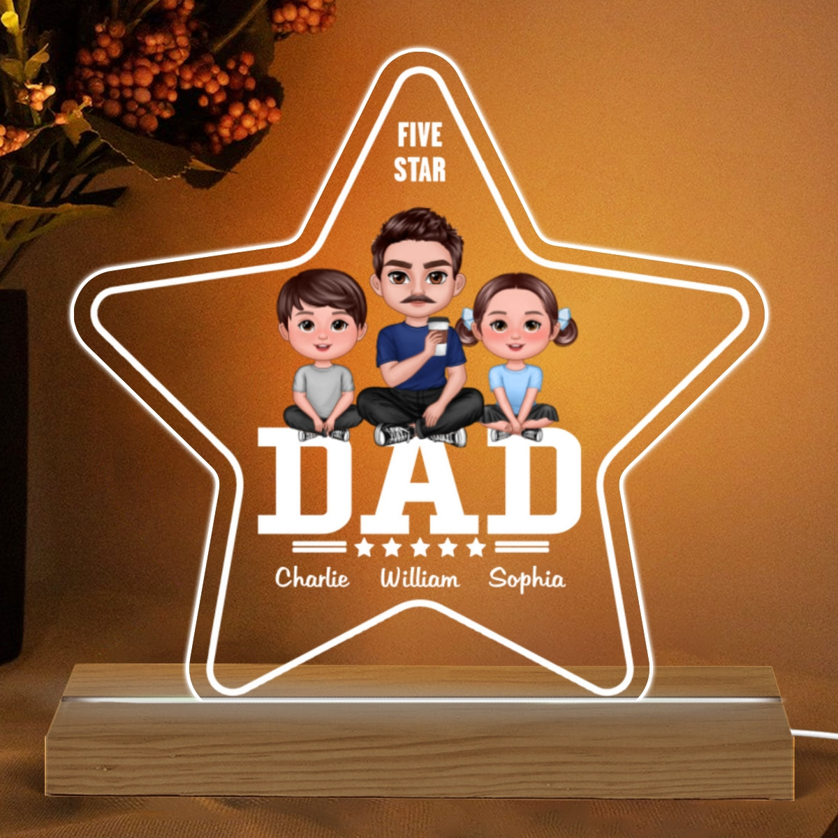 Five - Star Doll Dad And Kids Sitting Personalized Warm Custom Shape LED Night Light