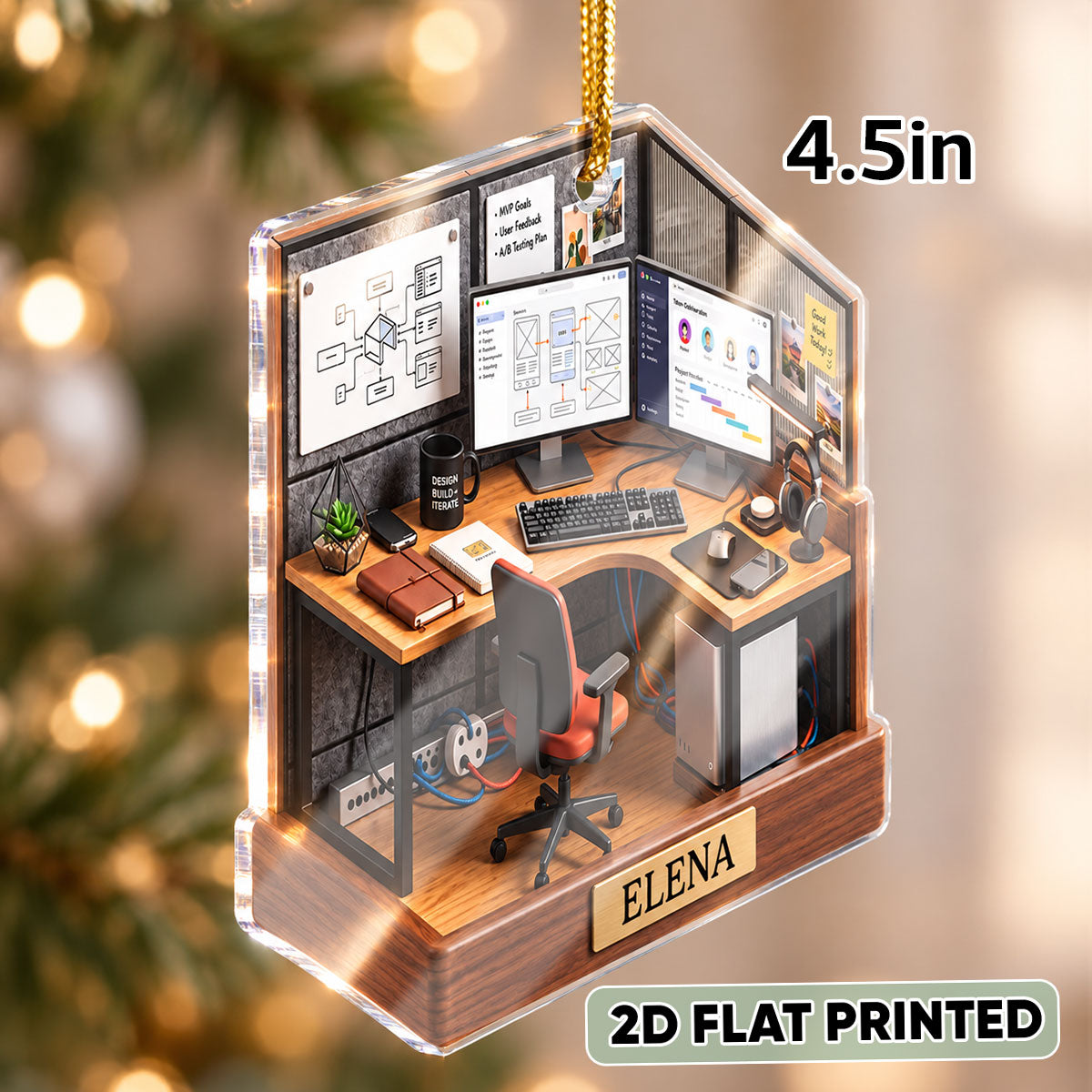 Custom Office Cubicle - Personalized Acrylic Ornament - Christmas Gift for UX Designer, Tech Desk Decor, Remote Worker Keepsake Gift