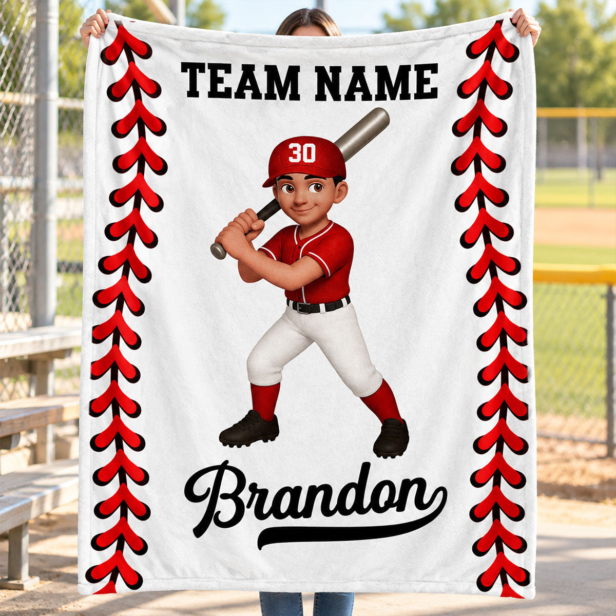 Baseball Softball Boy Girl Custom Name And Team Name - Personalized Fleece Blanket - Christmas Gift For Baseball Players, Grandson, Son, Granddaughter, Daughter
