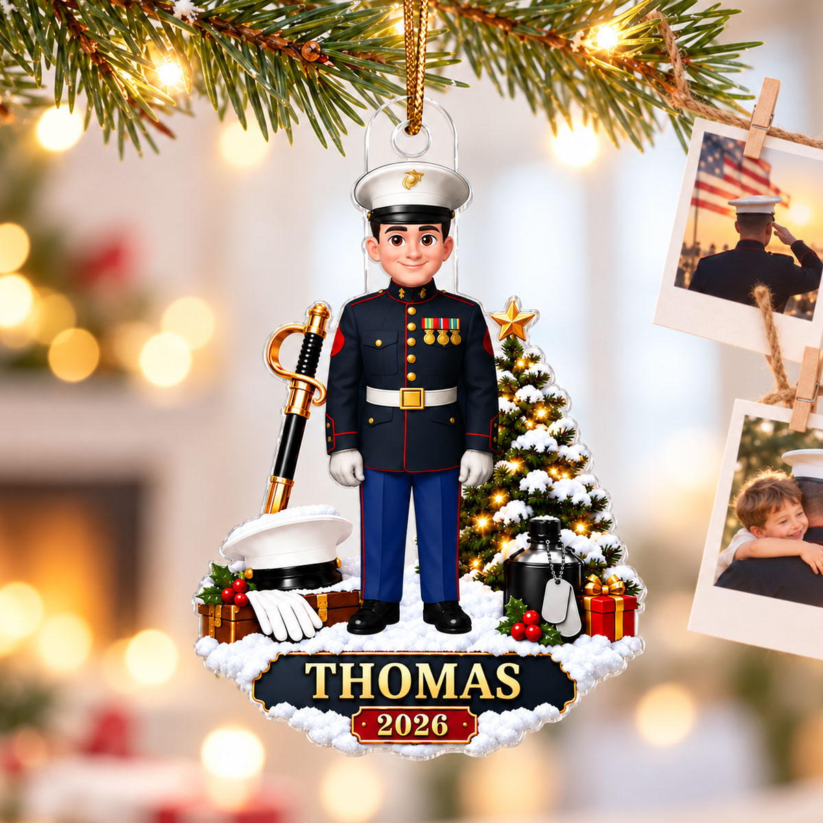Marine Uniform Custom Name & Year - Personalized Acrylic Ornament - Christmas Gift For Marines, Marine Veterans, Husband, Grandkids