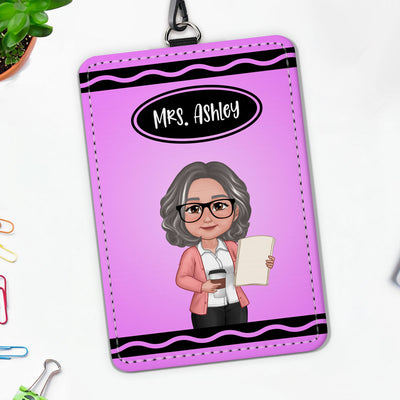 Crayon Themed Teacher Name Personalized ID Badge Holder, Back To School Gift