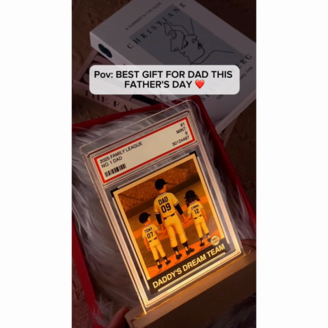 Baseball No. 1 Dad Man & Kids Trading Card Style Personalized Acrylic Plaque With LED Night Light