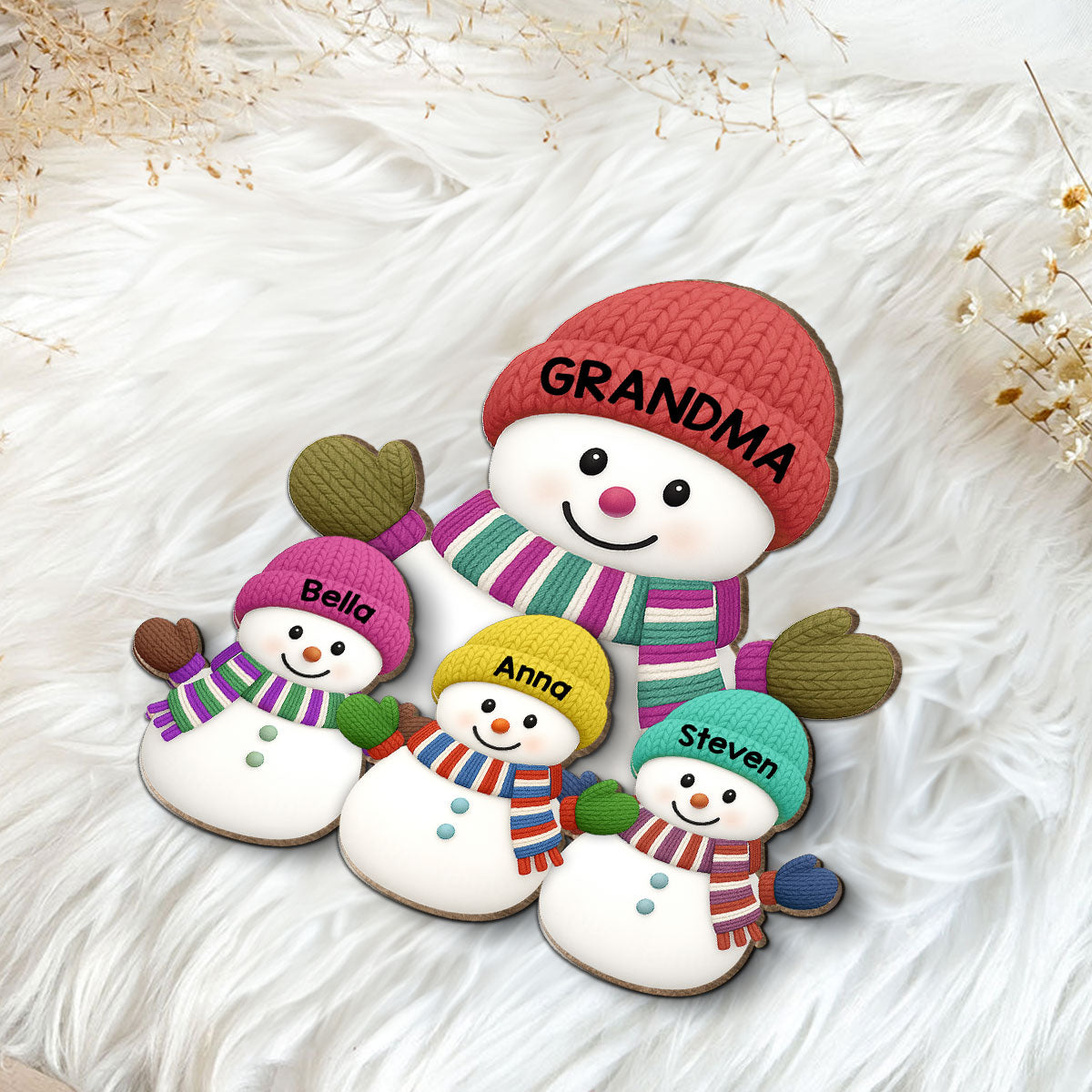 Christmas Grandma Grandkids Snowman Together - Personalized 2-Layered Wooden Plaque - Gift For Grandmas