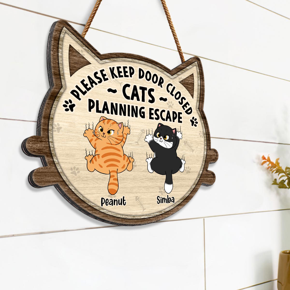 Funny Cats Planning Escape Personalized Wood Sign