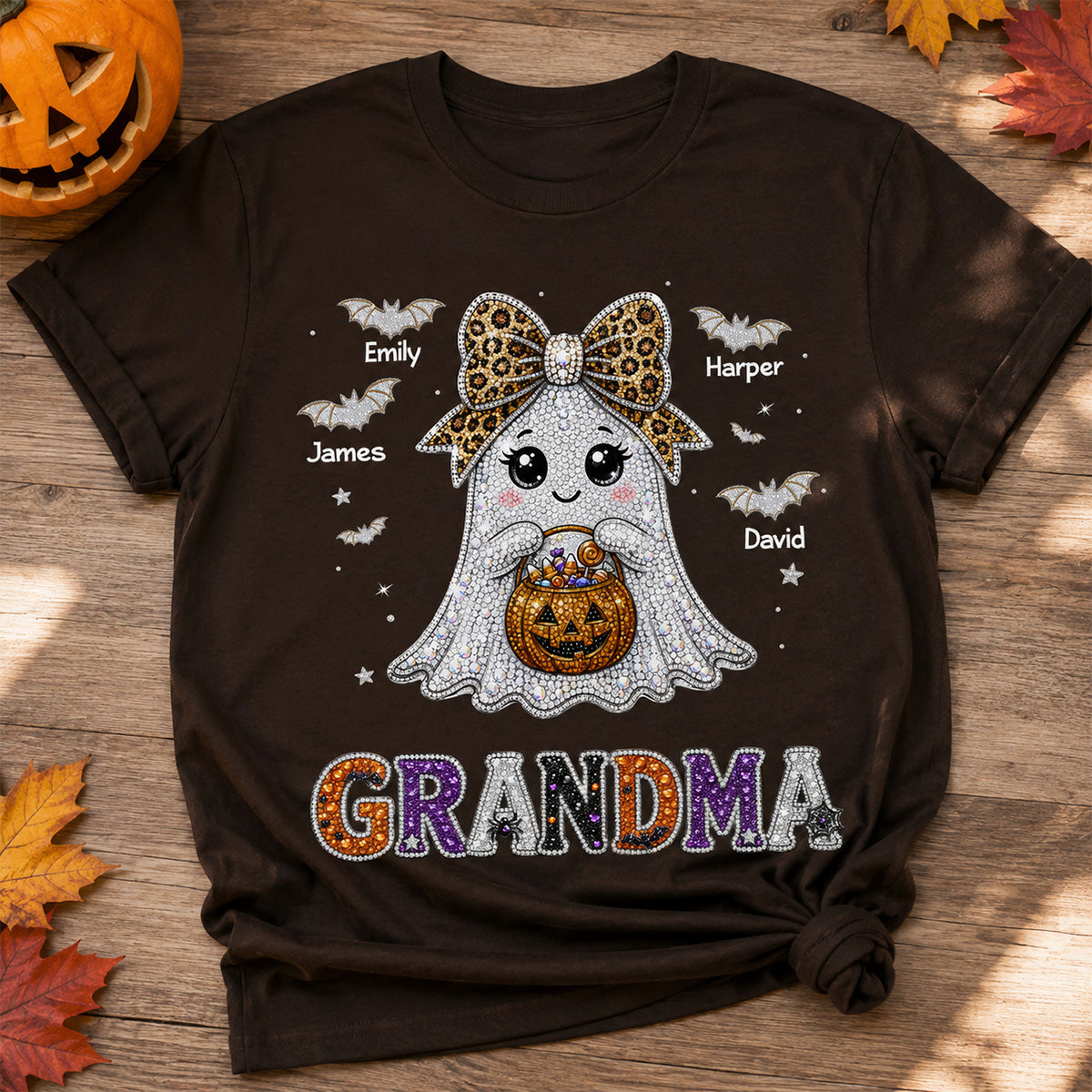 Boo Grandma Halloween Rhinestones Effect - Personalized Shirt - Halloween Gift For Grandma