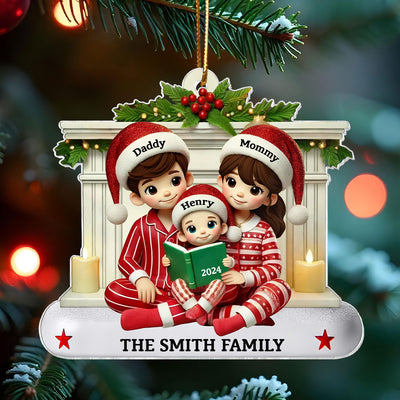 Christmas Pretty Family Reading Story 3D Effect Personalized Acrylic Ornament