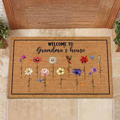 Welcome To Grandma‘s House Vintage Birth Flowers Personalized Doormat