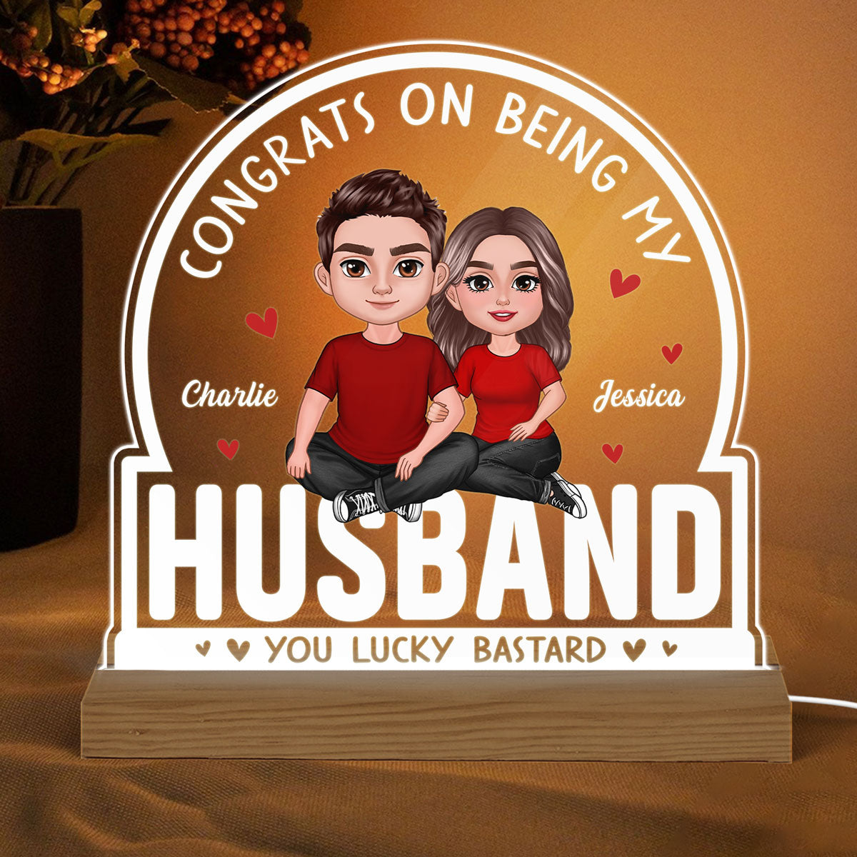 Congrats On Being My Boyfriend Girlfriend Husband Wife Gift For Couples Personalized Acrylic LED Night Light