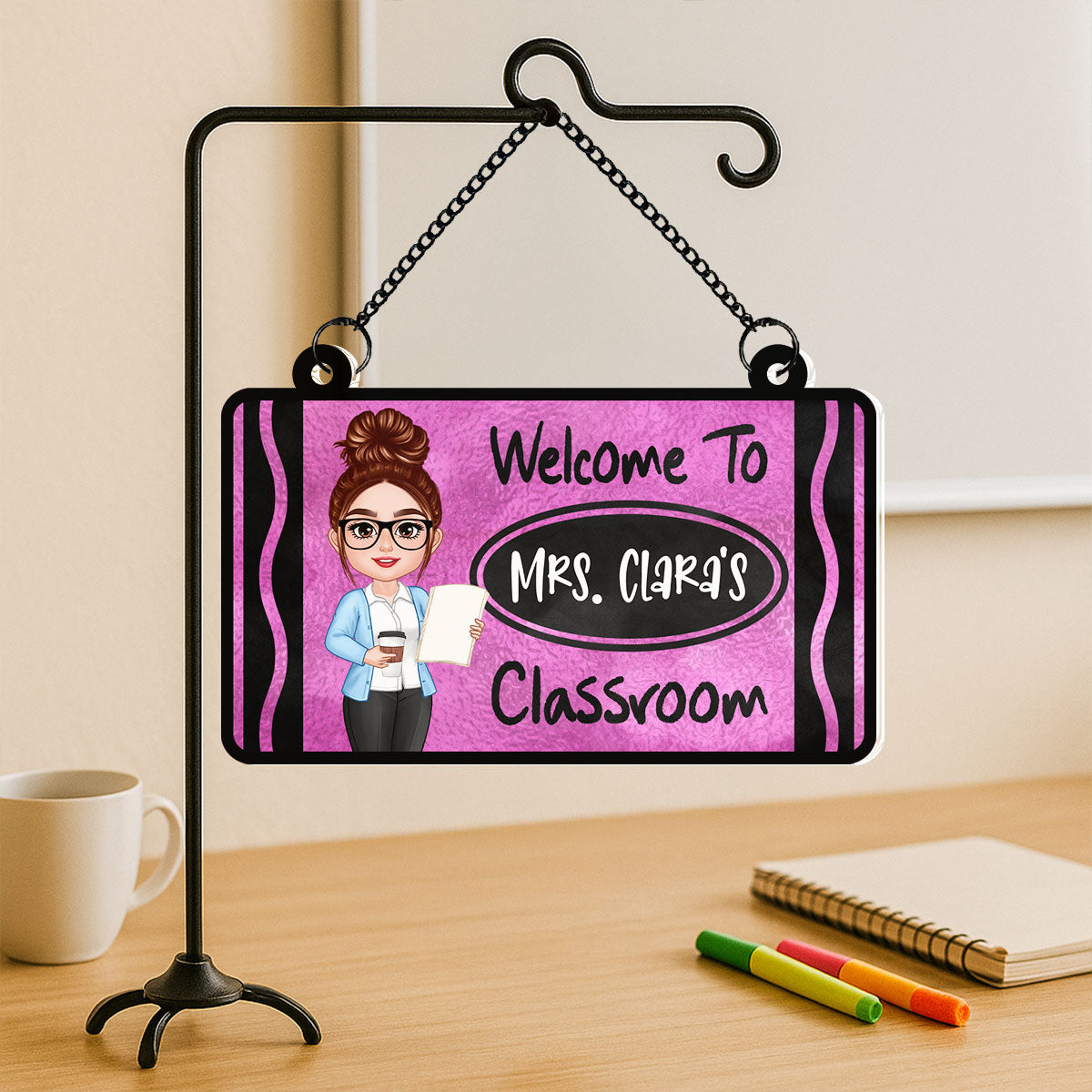 Teacher Crayon Welcome To Classroom Personalized Suncatcher| Back To School, Classroom Decoration