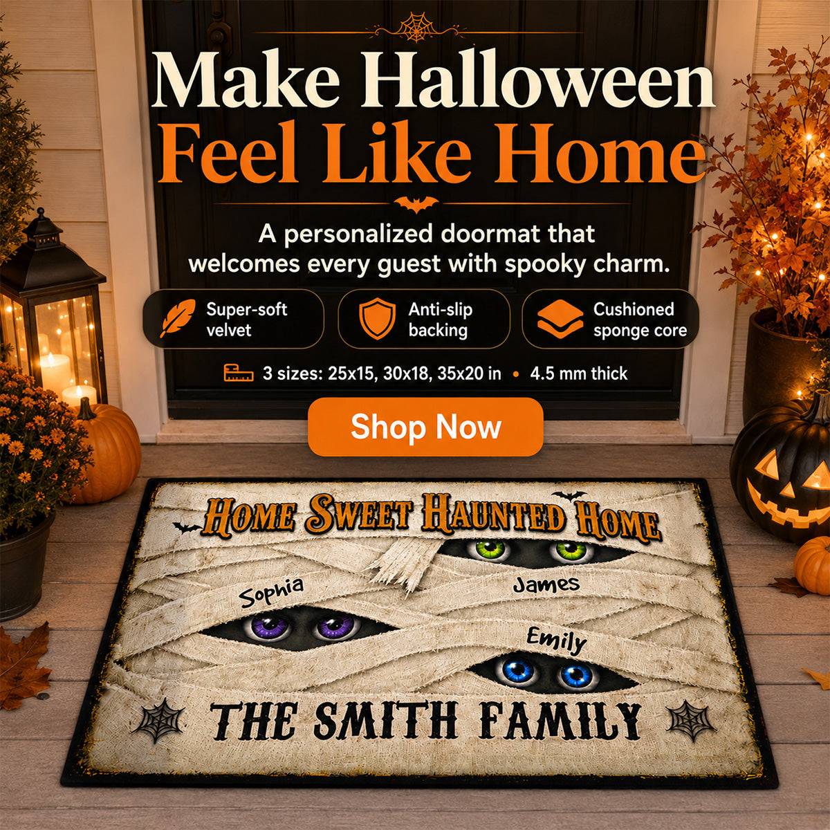 Mummy Family Peeking Eyes 2D Flat - Personalized Doormat - Funny Halloween Family Decoration