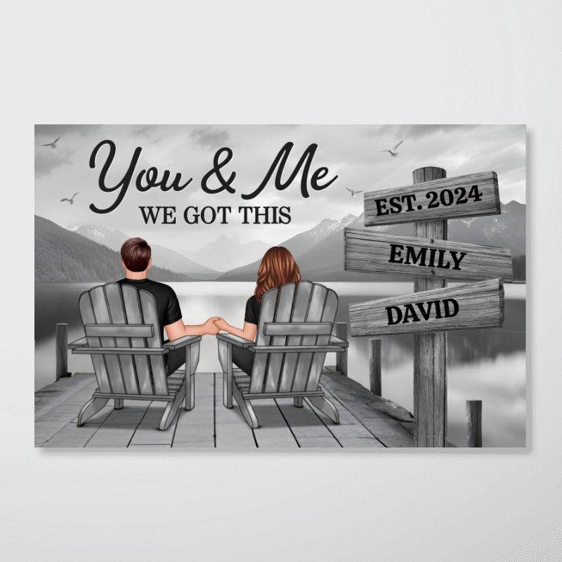 Lake Dock Couple Sitting Holding Hands Sign Posts Personalized Poster, Home Decoration, Gift For Her, For Him