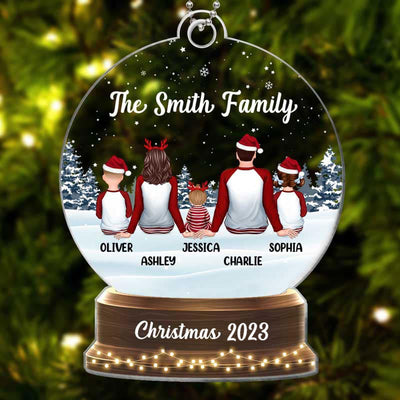Snow Globe Pajamas Family Sitting Personalized Acrylic Ornament