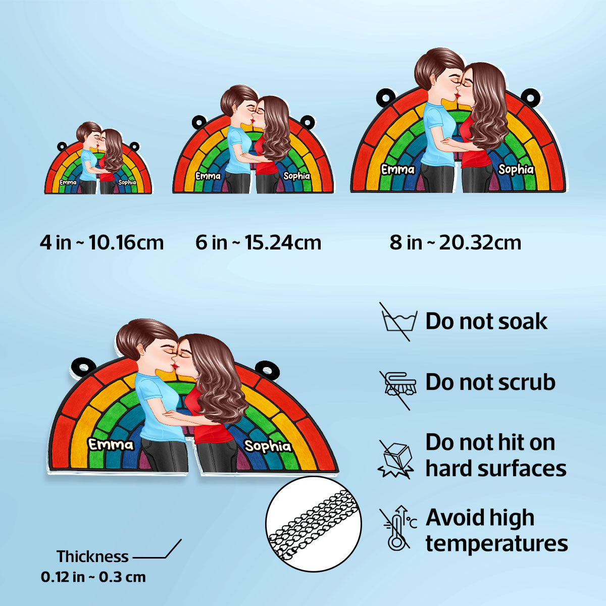 LGBT Flag Rainbow Couple Kissing Personalized Suncatcher