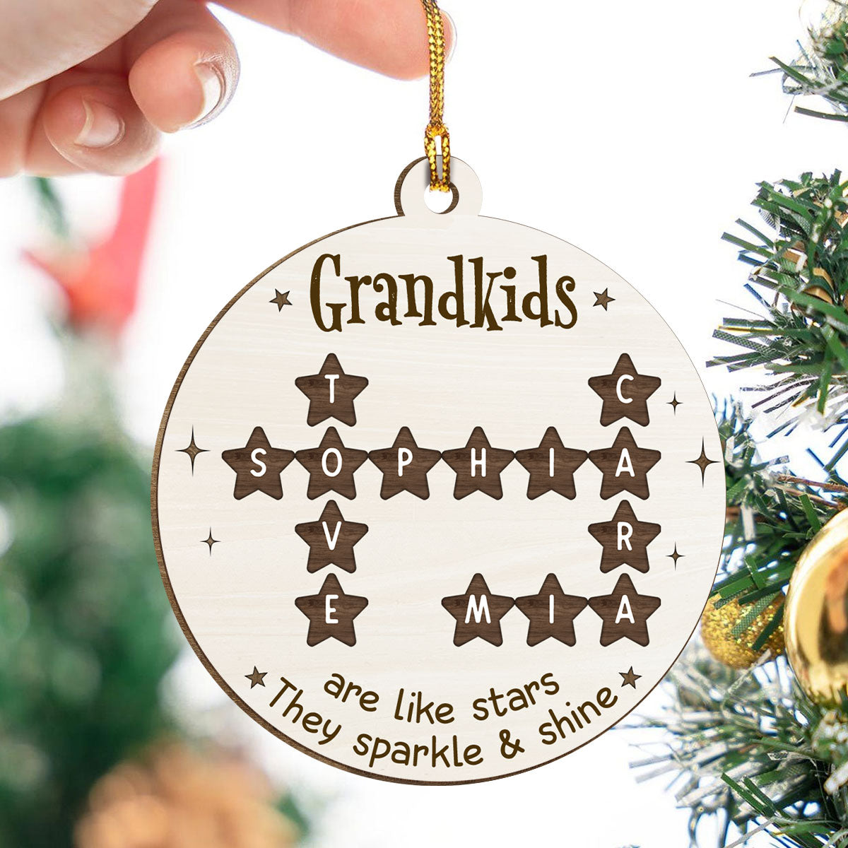Grandchildren Are Like Stars Crossword Puzzle Personalized Wooden Ornament