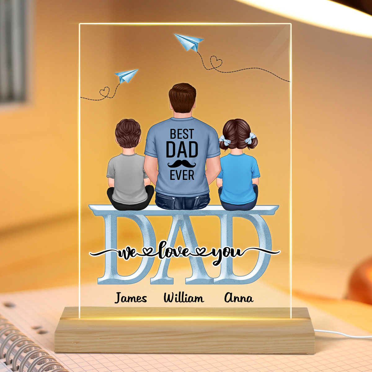 Dad Grandpa And Kids On Text Personalized Acrylic LED Night Light
