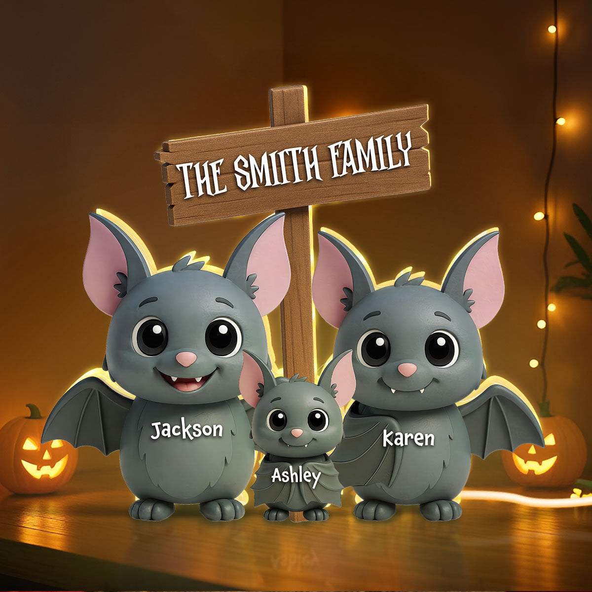 Bat Halloween Family Standing 3D Effect Personalized Light Box