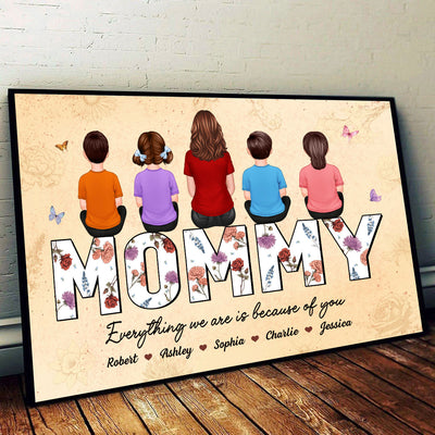 Happy Mother's Day Mommy Back View Family Sitting, Personalized Poster