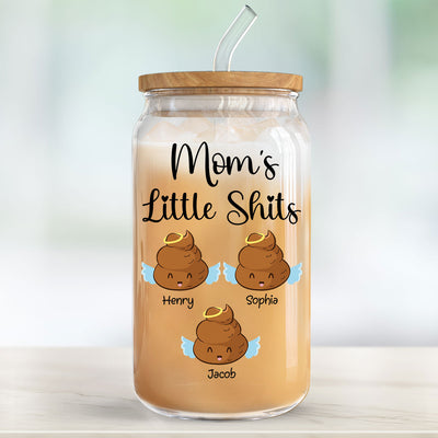 Mom Grandma Dad Grandpa Little Angels Personalized Clear Glass Can
