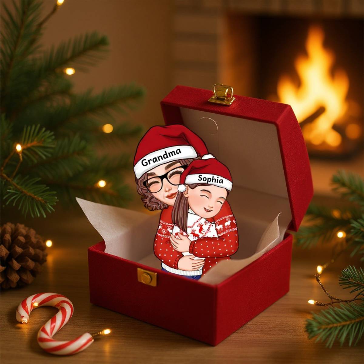 Christmas Cute Grandma Hugging Kid Gift For Granddaughter Grandson - Personalized Acrylic Ornament - Gift For Granddaughter, Grandson