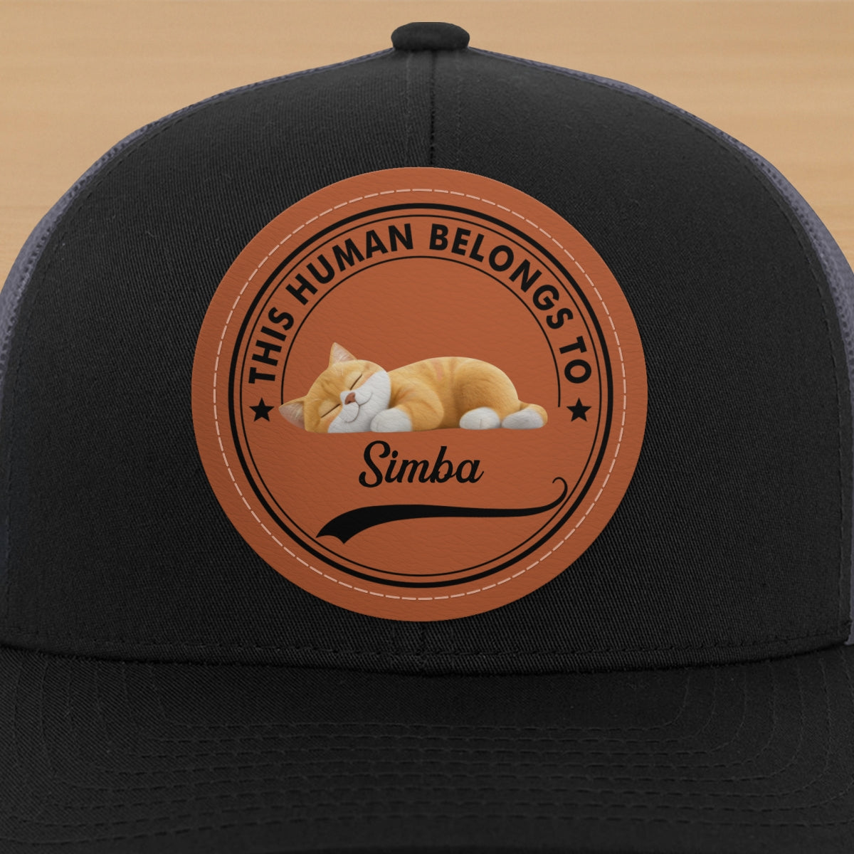 This Human Belongs To Cute Sleeping Cats Personalized Leather Patch Hat, Father's Day gift