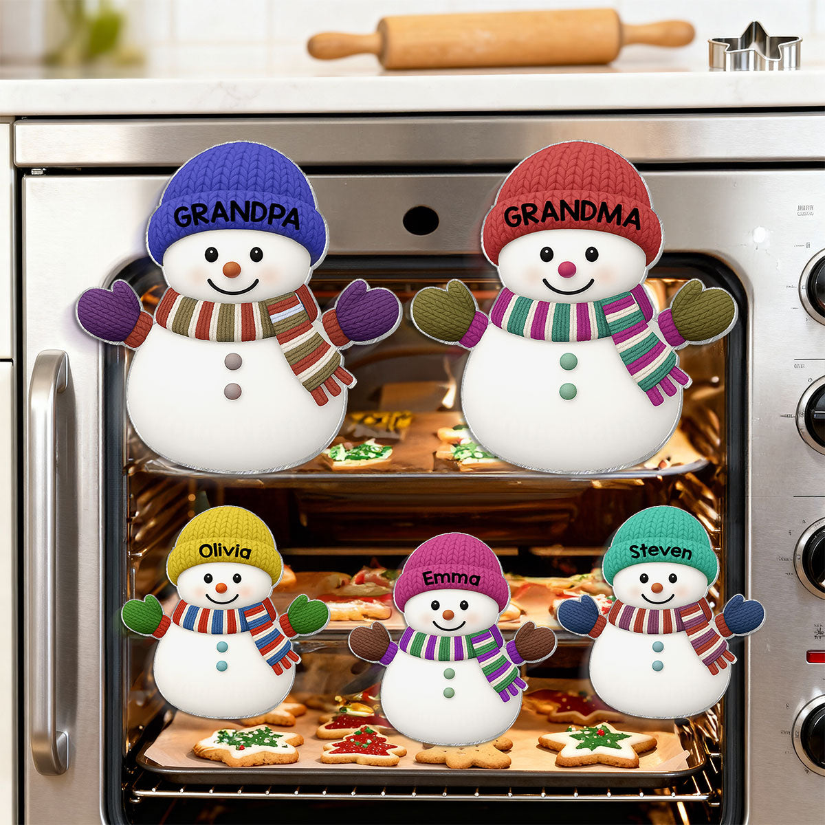 Christmas Grandma Grandpa And Grandkids Snowman Together - Personalized Acrylic Fridge Magnet