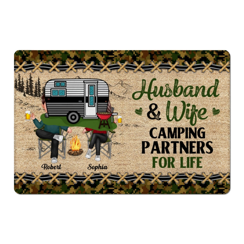 Camo Frame Doll Couple Camping Personalized Doormat
