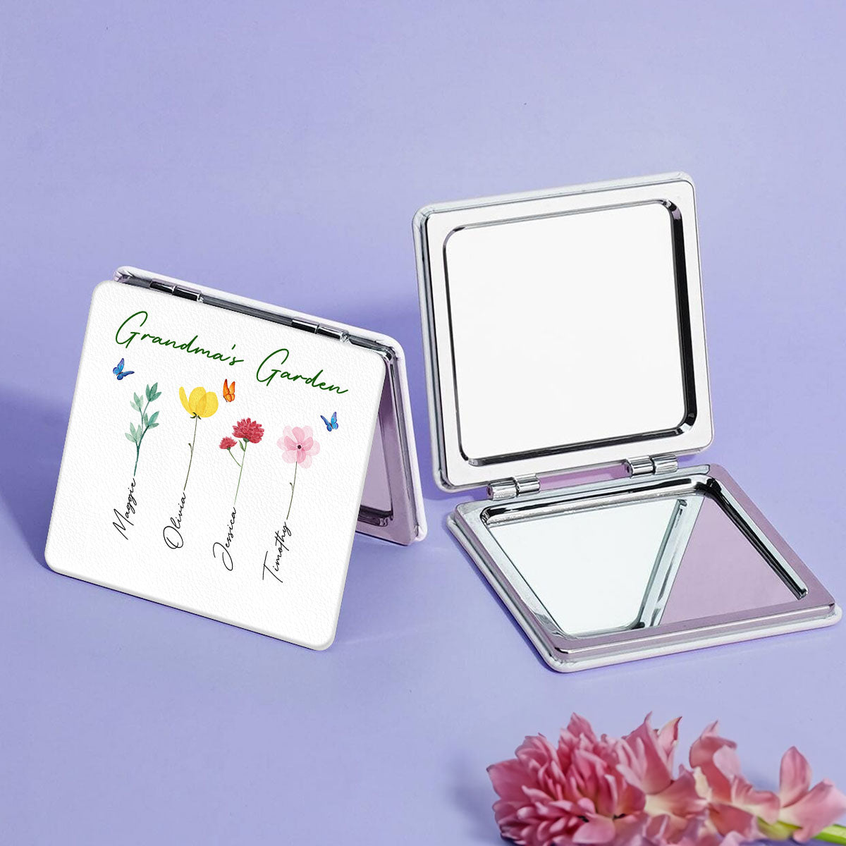 Grandma's Garden Gift Personalized Square Compact Mirror