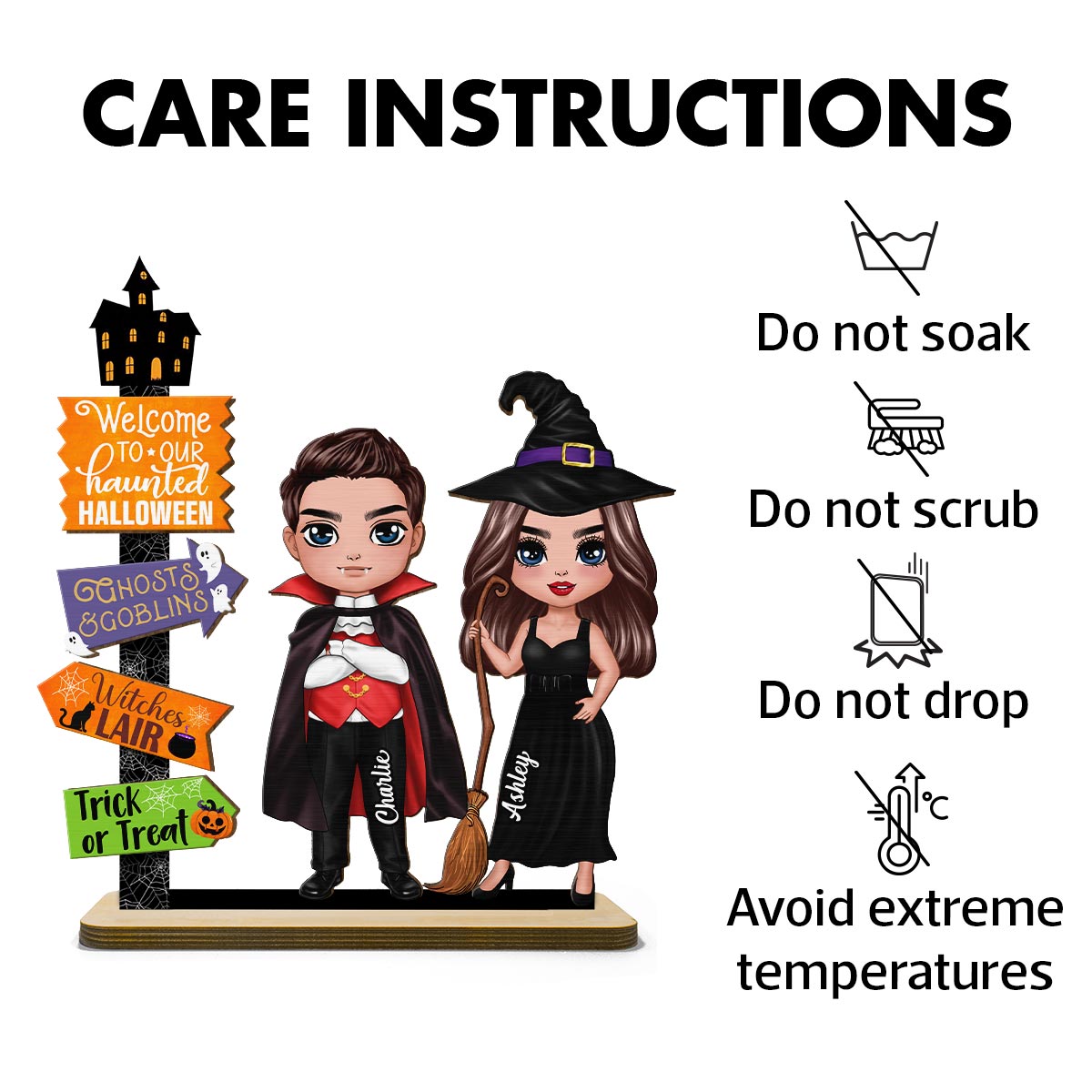Welcome To Our Haunted House Couple Halloween Tier Tray Decor Personalized 2-Layer Standing Wooden Plaque