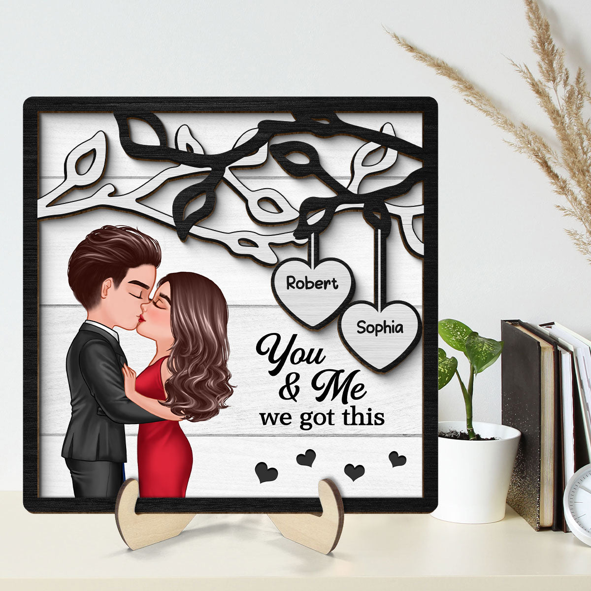 Couple Kissing Under Tree Pretty Elegant Couple Personalized 2-Layer Wooden Plaque