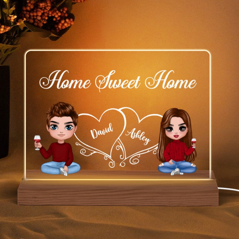 Doll Couple Sitting Home Sweet Home Gift For Him For Her Personalized Custom Shape LED Night Light