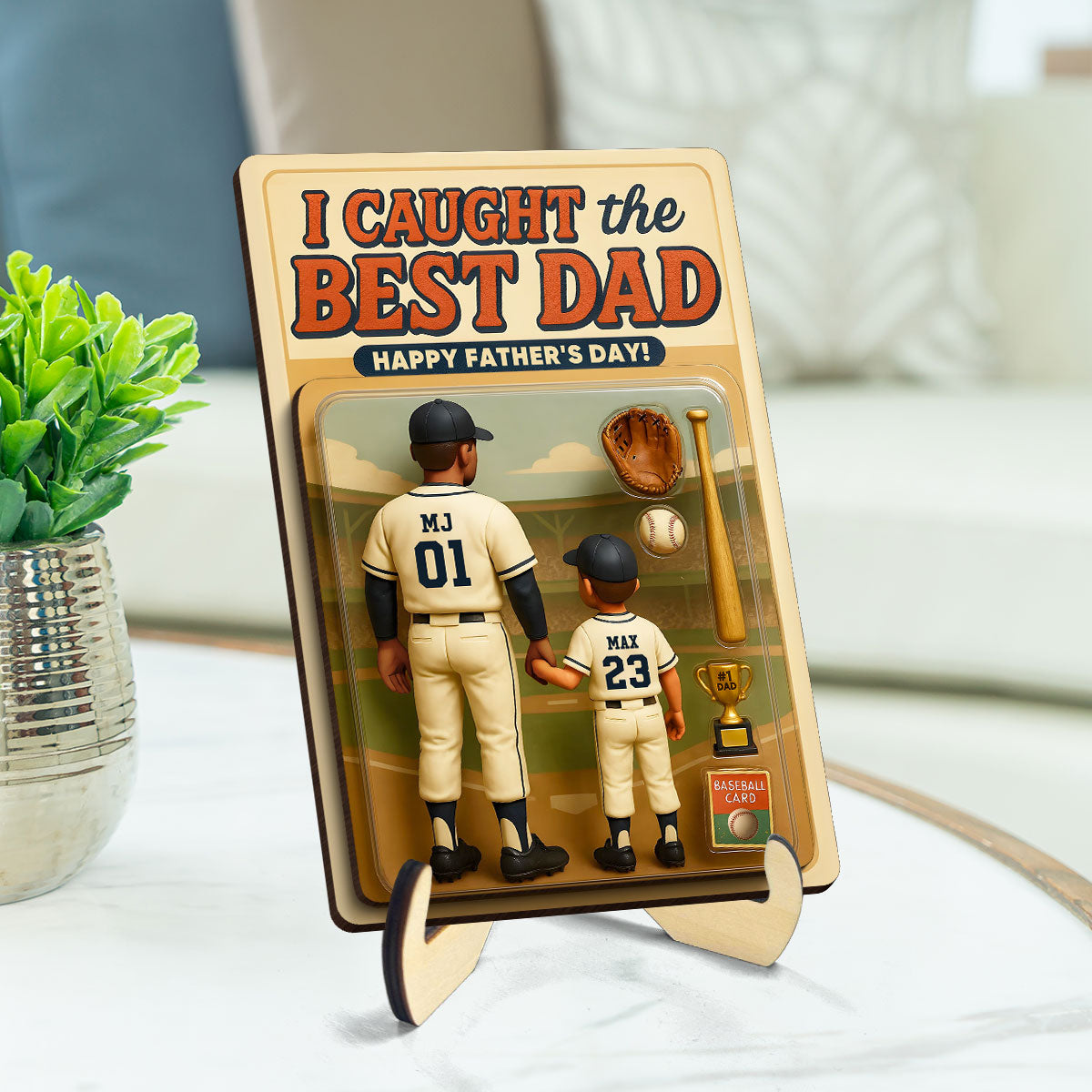 We Caught the Best Dad Baseball Custom Figure Personalized 2-Layered Wooden Plaque, Father's Day Gift for Dads