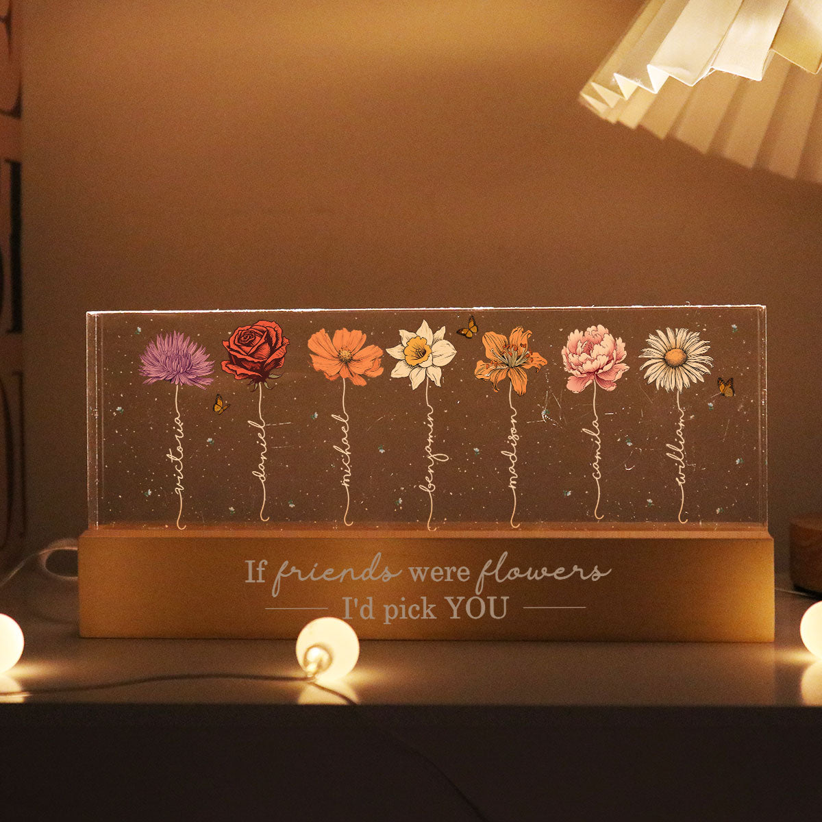 If Friends Sisters Were Flowers I'd Pick You Birth Month Flowers Personalized Acrylic Block LED Night Light, Gift For Best Friends, Besties, BFF, Sisters