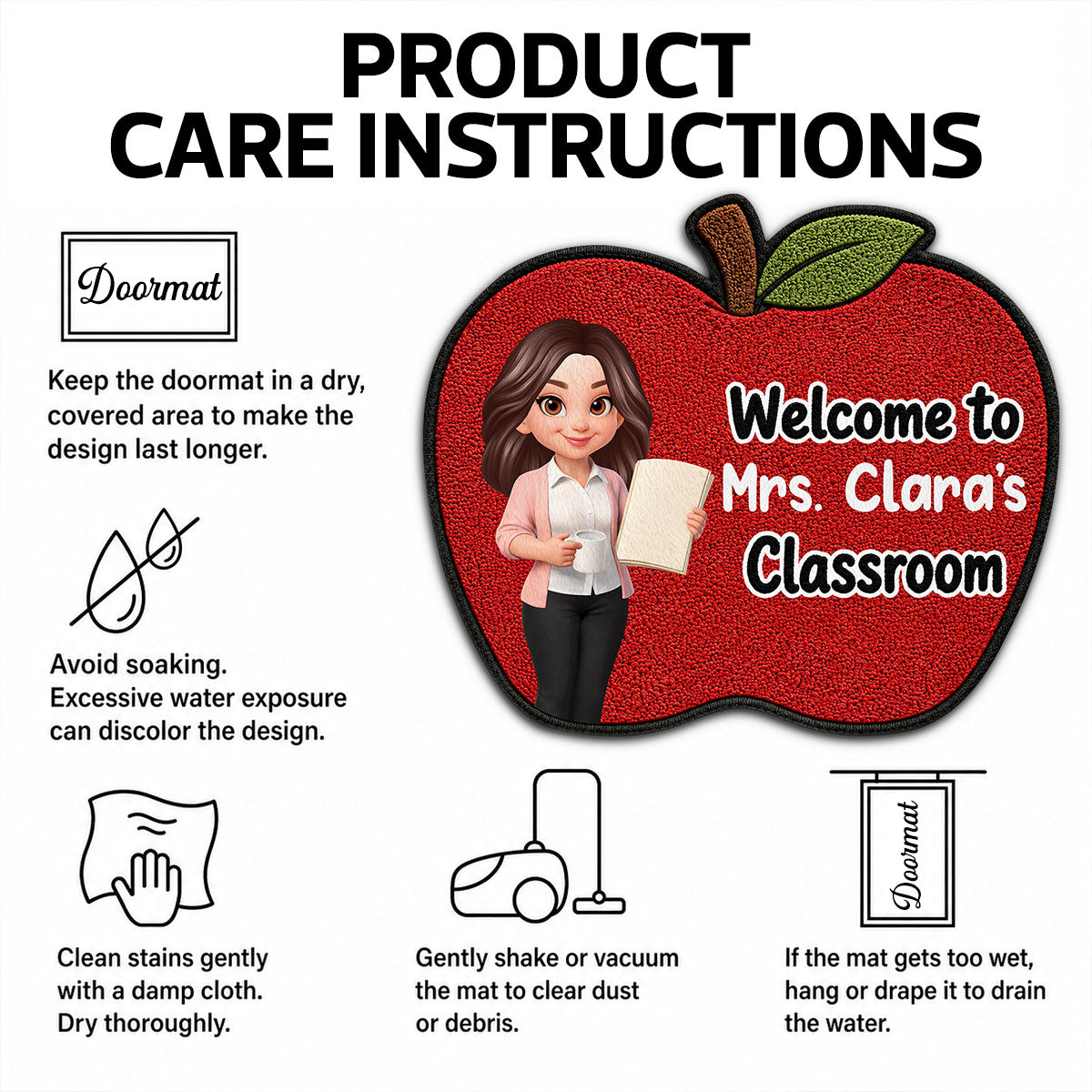 Happy Teacher Apple Welcome To Classroom - Personalized Doormat - Back To School Gift For Teacher, Classroom Decor