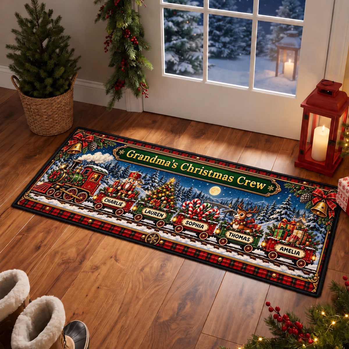 Grandma's Christmas Crew Train - Personalized Runner Rug - Festive Christmas Decor Gift for Grandma