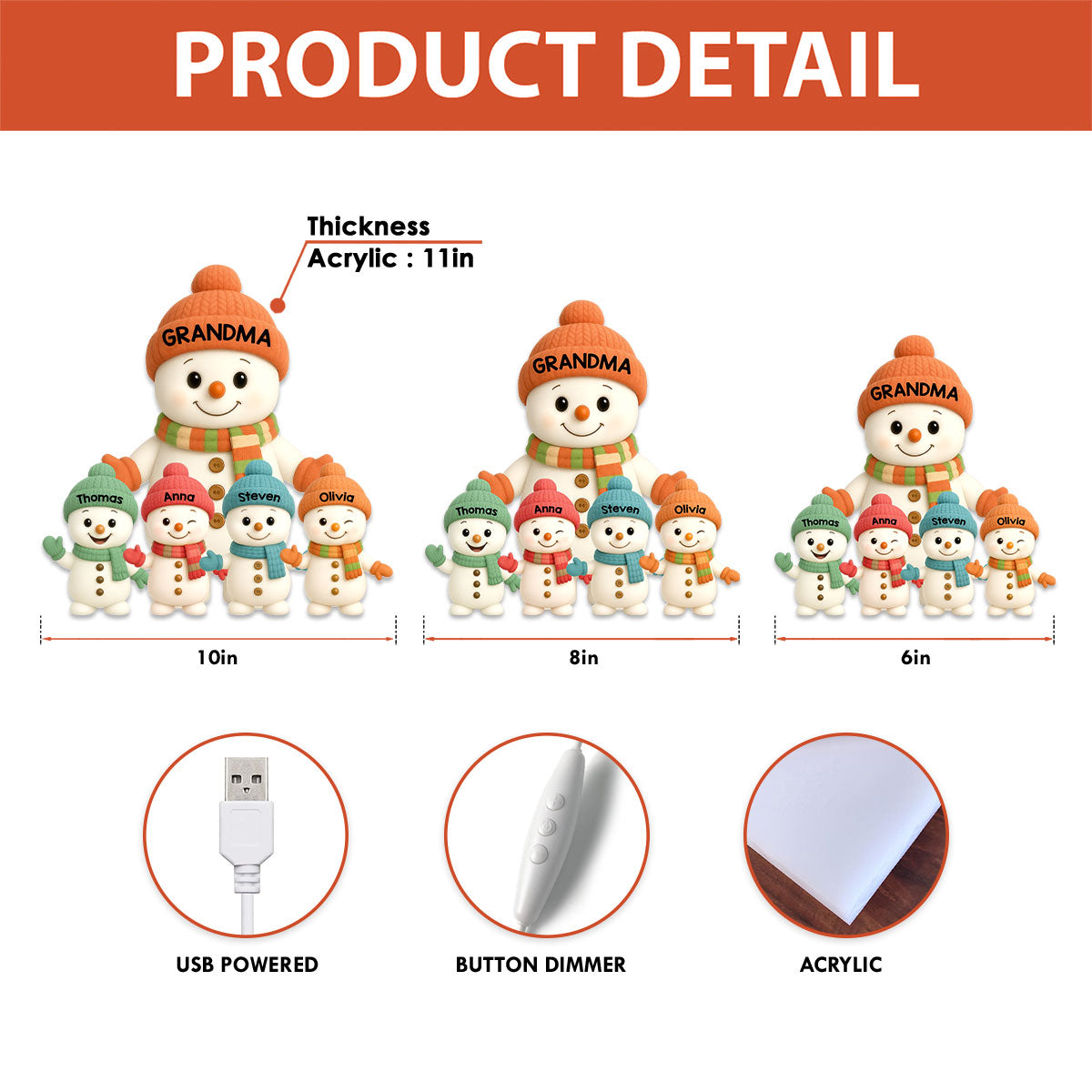 Pastel Color Christmas Grandma Grandkids Snowman Together - Personalized Light Box