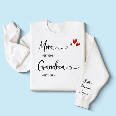 Mom Grandma Est Date, Gift, Personalized Sleeve Printed Sweatshirt