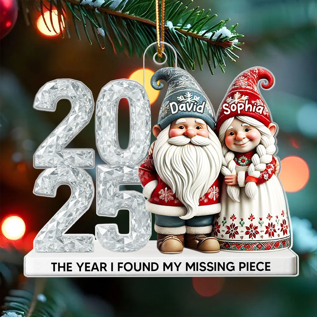 3D Shining Effect Gnome Couple - Personalized Acrylic Ornament - Unique Christmas Gift For Him, For Her, For Couple